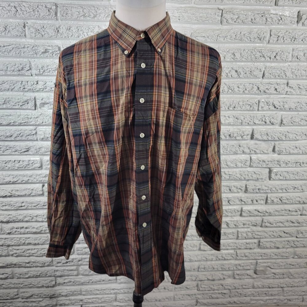 Sun River Mens Shirt XXL Long Sleeve Brown Casual Wrinkle Stain Resistant PLA92X
